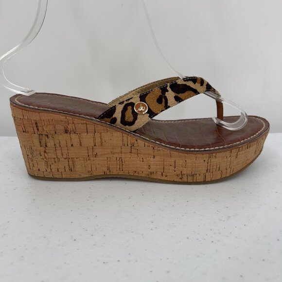 Sam Edelman Women's Leopard Print Cork Wedge Sandals Size 7.5M - Picture 1 of 16